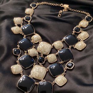 Kate Spade COBBLESTONE Gold-Tone, Black & Beige Enamel Bib Statement Necklace